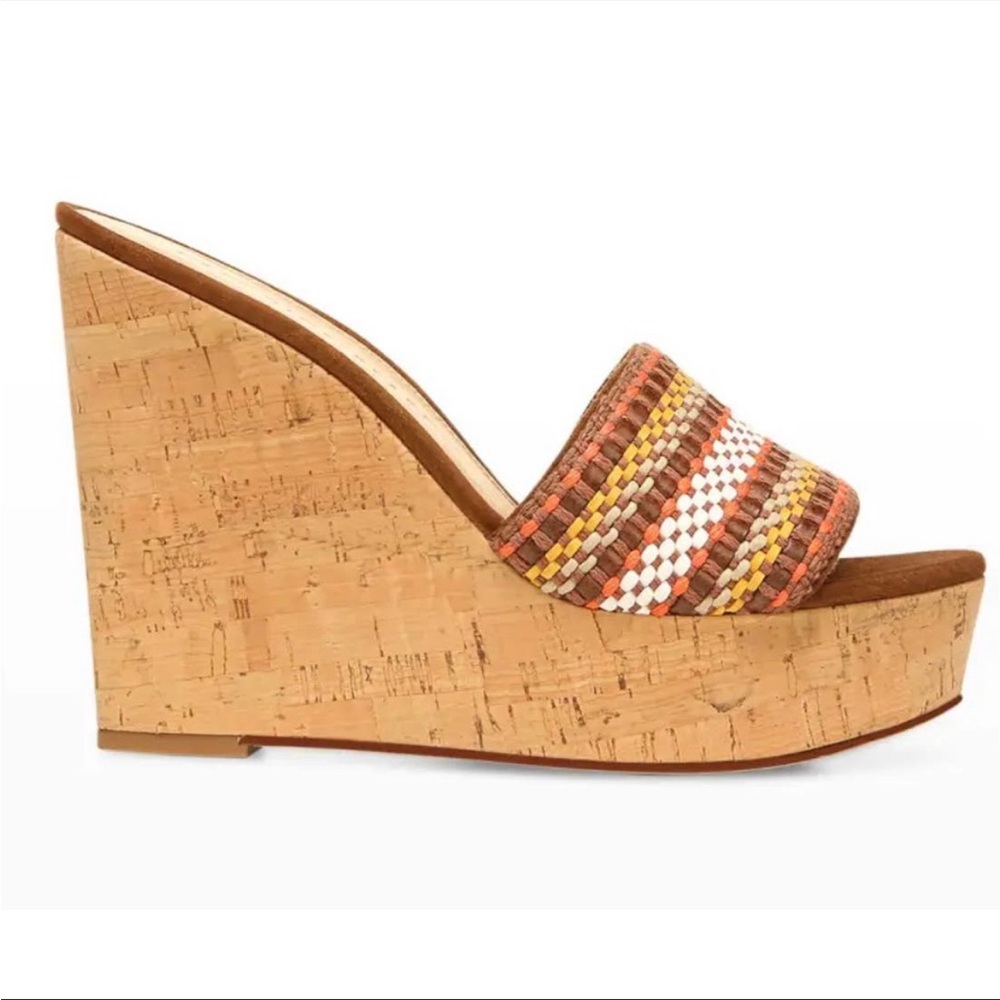 VERONICA BEARD NWOT Womens Sz 9.5 Dali Multi Woven Cork Wedge Sandals Brown - Picture 3 of 16